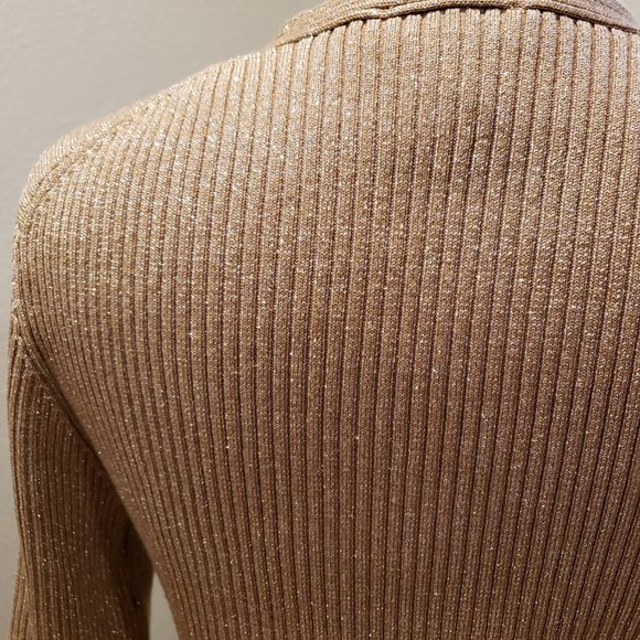 Uniform John Paul Richard Sparkly Metallic Gold V Neck Sweater M - Picture 6 of 9